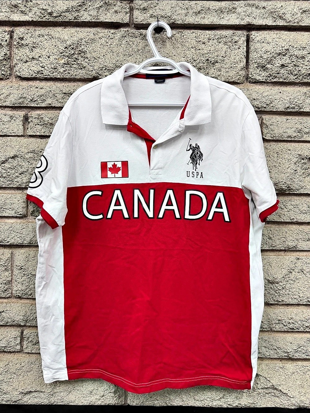 U.S. Polo Assn. Canada Flag Red White Polo Shirt Men’s XL Big Pony #3
